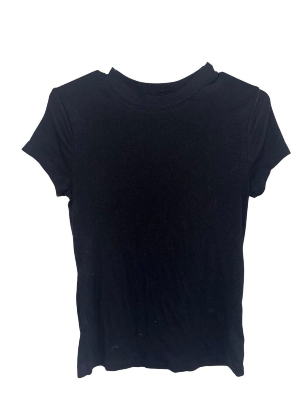 A New Day Mock Neck Ribbed Top Sz M Black S/S Minimalist Capsule